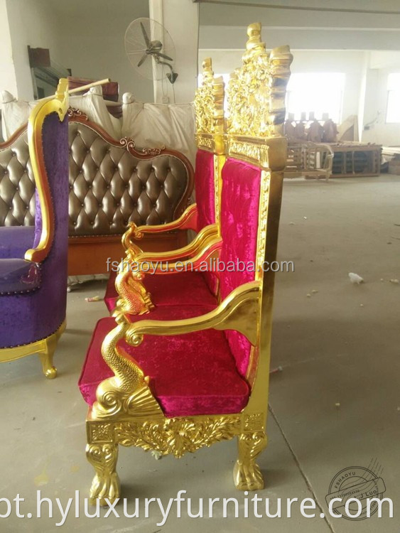 mobília do hotel moldura dourada madeira rei rainha trono cadeira veludo vermelho rei trono cadeiras